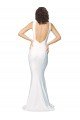 Shop High Neck Low V-Back Long Crepe Evening Dress