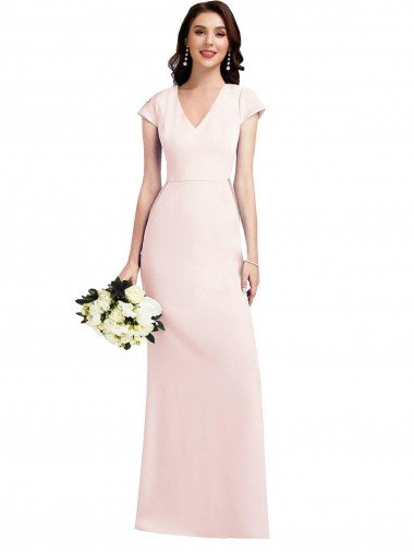 Shop Cap Sleeve A-Line Crepe Evening Dress with Pockets