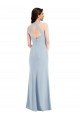 Shop Open Back Halter Maxi Crepe Evening Dress with Draped Bow