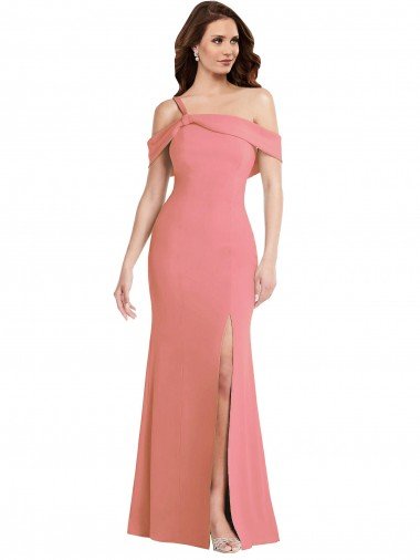 Shop One Shoulder Draped Cuff Evening Maxi Dress with Front Slit