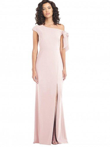 Shop Off the Shoulder Tie Detail Trumpet Crepe Evening Dress with Front Slit
