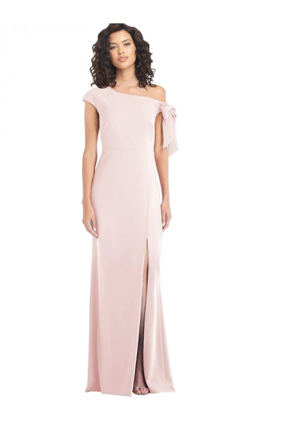 Shop Off the Shoulder Tie Detail Trumpet Crepe Evening Dress with Front Slit