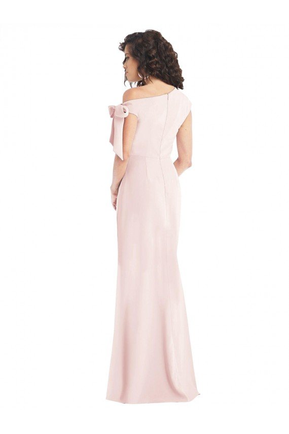 Shop Off the Shoulder Tie Detail Trumpet Crepe Evening Dress with Front Slit