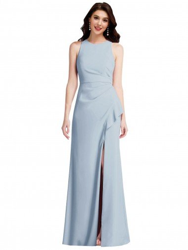 Shop Halter Evening Maxi Dress with Cascade Ruffle Slit