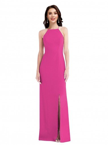 Shop Open Back High Neck Halter Trumpet Crepe Evening Dress