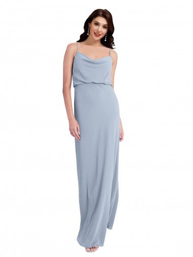 Shop Draped Cowl Neck Long Crepe Evening Dress with Spaghetti Straps