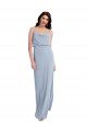Shop Draped Cowl Neck Long Crepe Evening Dress with Spaghetti Straps