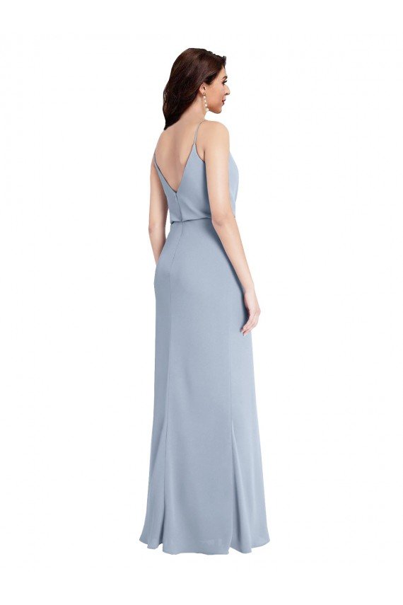 Shop Draped Cowl Neck Long Crepe Evening Dress with Spaghetti Straps