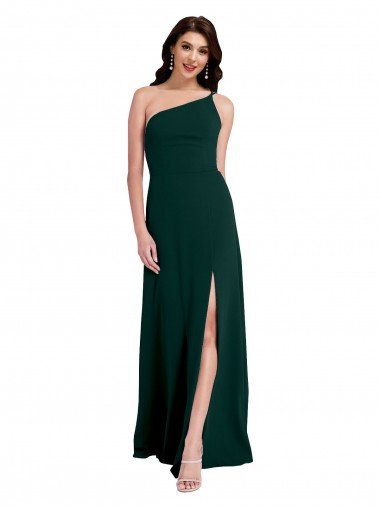 Shop A-Line Slim One Shoulder Crepe Evening Dress with Asymmetrical Straps and Side Slit