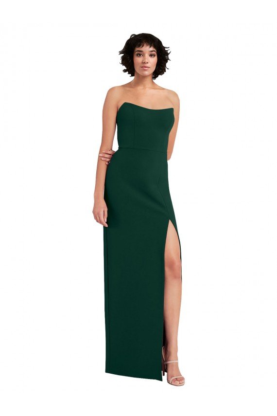 Shop Scooped Strapless Neckline Crepe Evening Dress with Side Slit