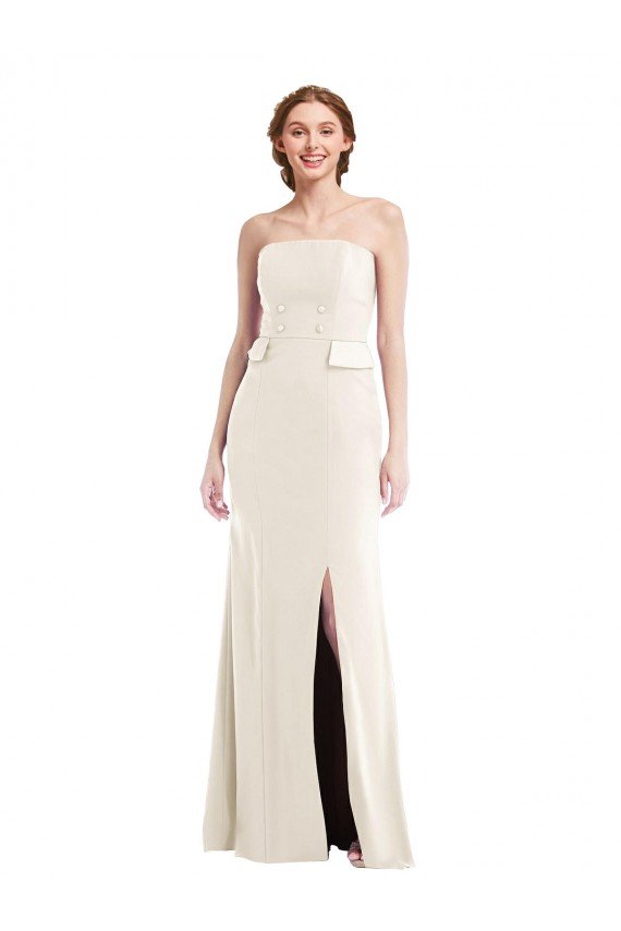 Shop Long Strapless Tuxedo Evening Maxi Dress with Front Slit