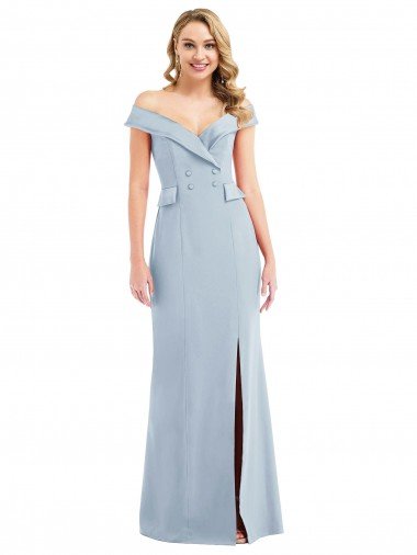 Shop Off the Shoulder Tuxedo Evening Maxi Dress with Front Slit