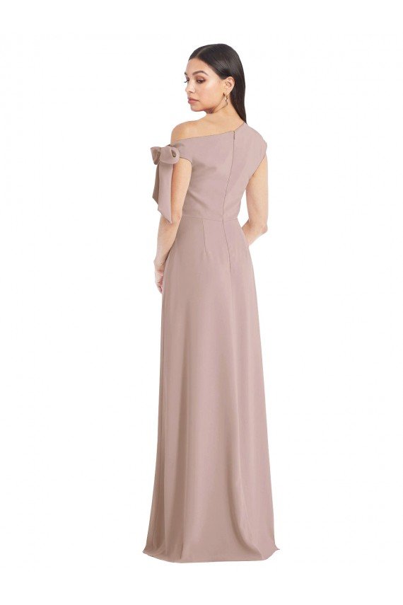 Shop Off the Shoulder Tie Detail Maxi Crepe Evening Dress with Front Slit