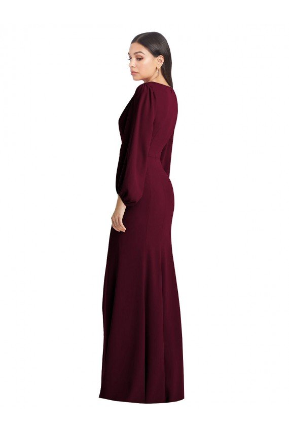Shop Long Puff Sleeve V-Neck Trumpet Evening Maxi Dress