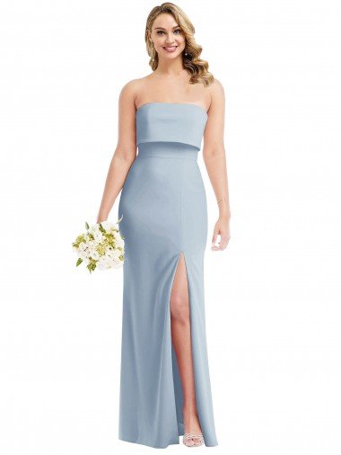 Shop Strapless Overlay Bodice Crepe Evening Maxi Dress with Front Slit