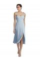 Shop Midi Cocktail Length Bustier Crepe Evening Dress with Back Bow Straps