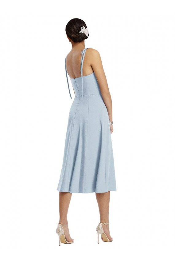 Shop Midi Cocktail Length Bustier Crepe Evening Dress with Back Bow Straps