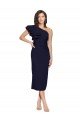 Shop Ruched Midi Length Short Crepe Cocktail Evening Dress with Shoulder Ruffles