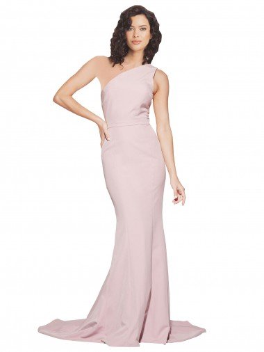 Shop Long Sweep Train One Shoulder Crepe Evening Dress with Side Leg Split