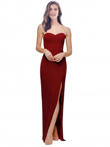 Shop Straight Pencil Skirt Long Sweetheart Crepe Evening Dress with High Side Split
