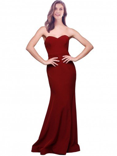 Shop Long Full Length Sweetheart Slim Crepe Evening Dress with Strapless Bodice