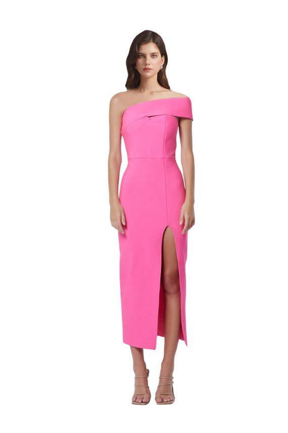 Shop One Shoulder Neckline Short Midi Length Crepe Cocktail Evening Dress
