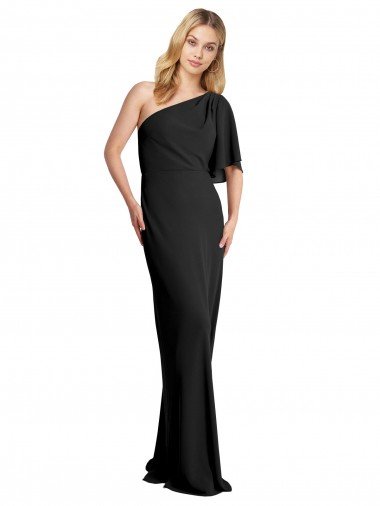 Shop Pleated One Shoulder Flutter Sleeves Slim Crepe Evening Dress