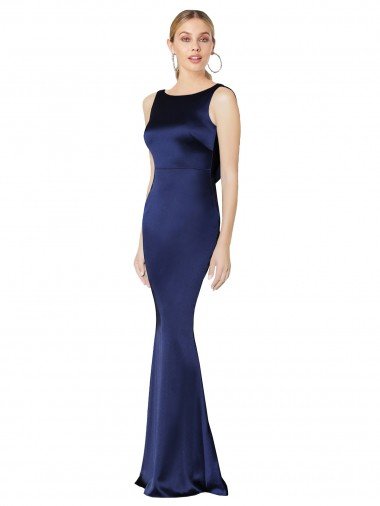 Shop Sheath High Neck Stretch Satin Evening Dress Low Back