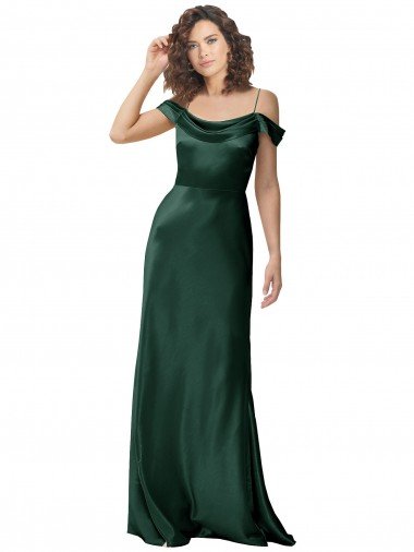 Shop Off the Shoulder Sleeves Long Stretch Satin Evening Dress with Pleated Draped Neckline
