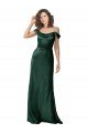 Shop Off the Shoulder Sleeves Long Stretch Satin Evening Dress with Pleated Draped Neckline