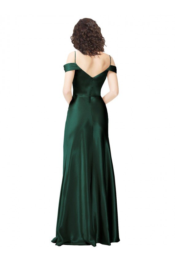 Shop Off the Shoulder Sleeves Long Stretch Satin Evening Dress with Pleated Draped Neckline