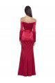 Shop Long Sleeves Off the Shoulder Stretch Satin Evening Dress with High Side Split