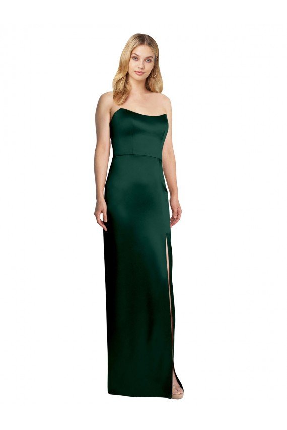 Shop Scooped Strapless Neckline Stretech Satin Evening Dress with Side Slit