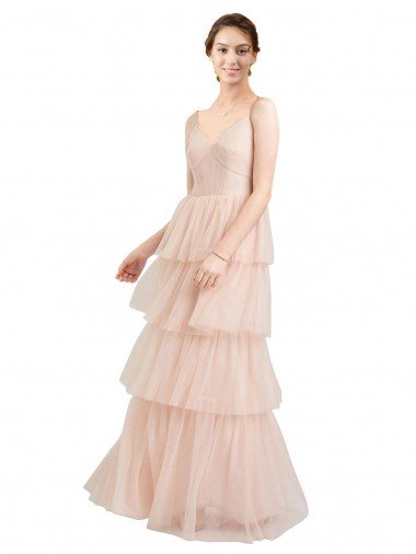 Shop V-Neck A-Line Layered Long Tulle Evening Dress