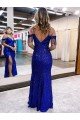 Shop Cold Shoulder Sleeveless Long Floor Length Velvet Sequin Evening Dress with Slit