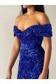 Shop Mermaid Off the Shoulder Sleeveless Long Sweep Train Velvet Sequin Evening Dress