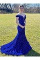 Shop Off the Shoulder Sleeveless Long Sweep Train Velvet Sequin Evening Dress