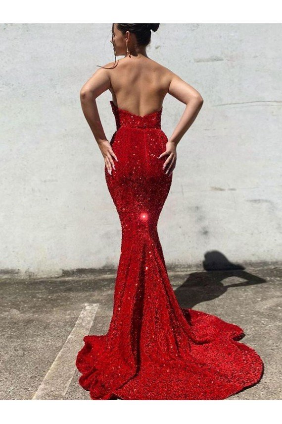Shop Mermaid Sweetheart Sleeveless Long Court Train Velvet Sequin Evening Dress