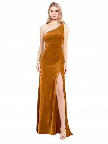 Shop Sleek One Shoulder Long Velvet Evening Dress