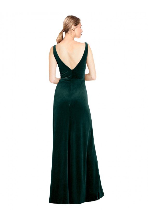 Shop Sleek V-Neck Long Velvet Evening Dress with Side Slit