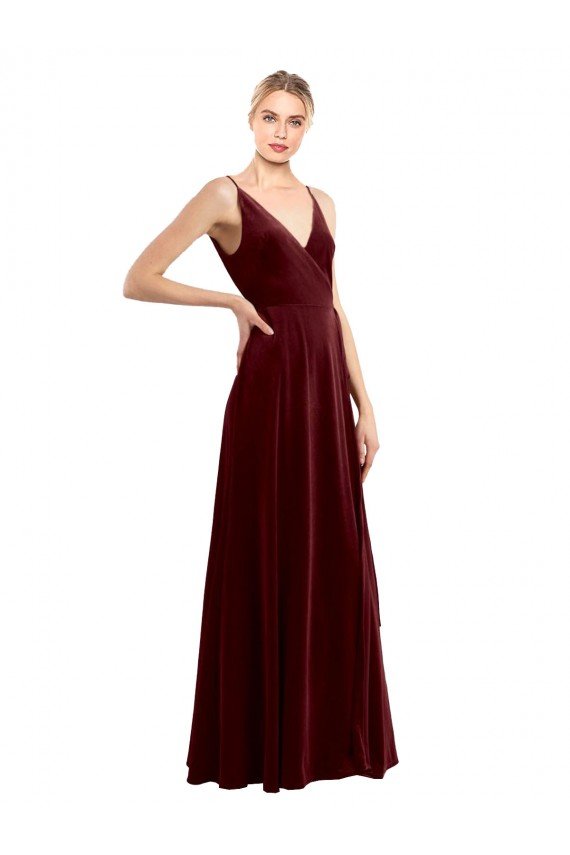 Shop Faux Wrap V-Neck Sleek Long Velvet Evening Dress