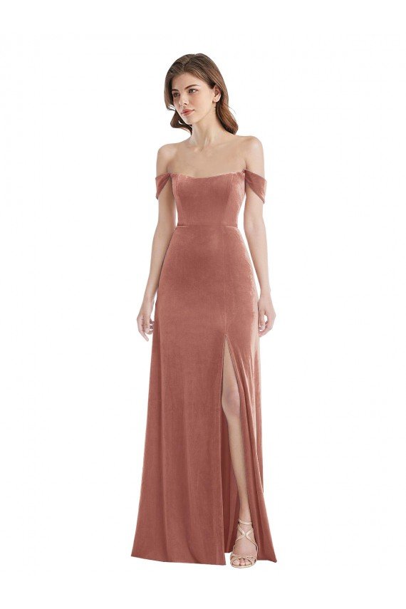 Shop Off the Shoulder Flounce Sleeve Velvet Evening Maxi Dress