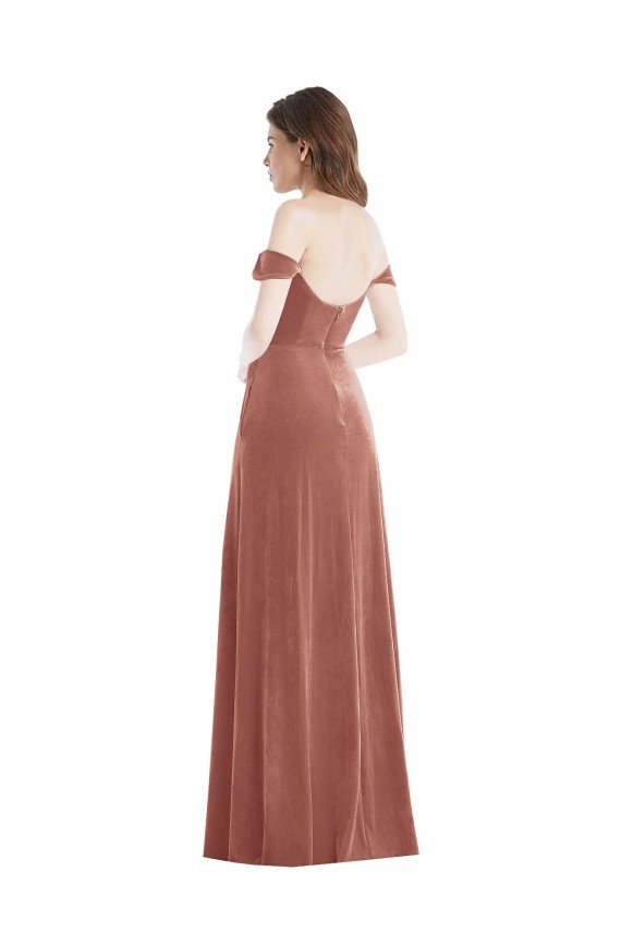 Shop Off the Shoulder Flounce Sleeve Velvet Evening Maxi Dress