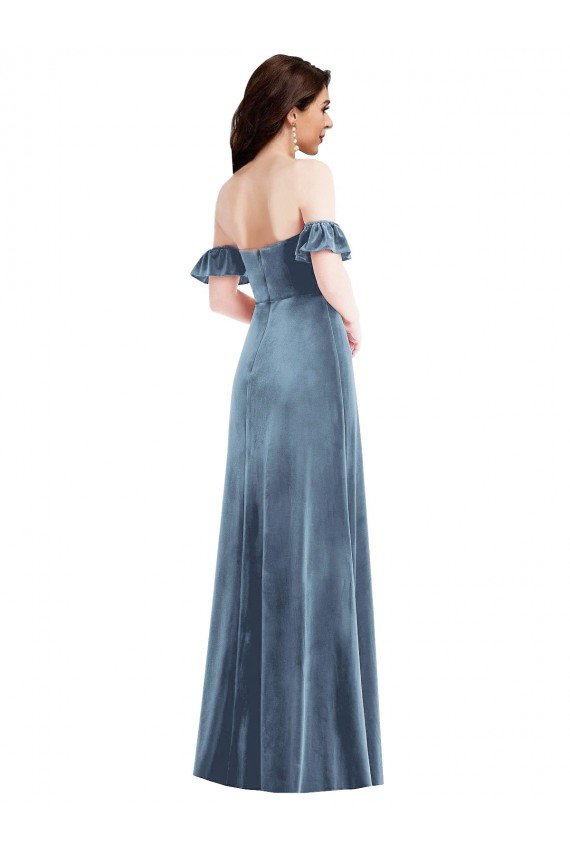 Shop Ruffle Sleeve Off the Shoulder Velvet Evening Maxi Dress