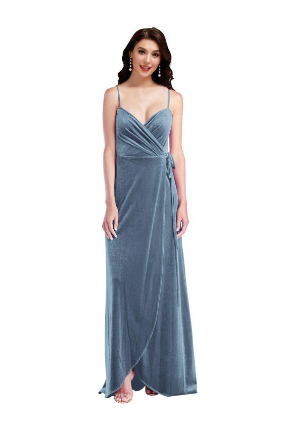 Shop Velvet Wrap Evening Maxi Dress with Pockets
