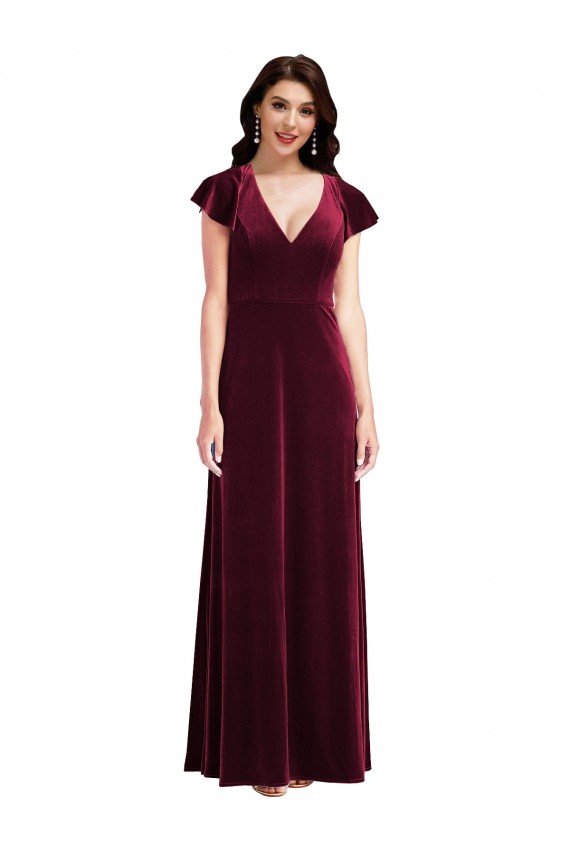 Shop Flutter Sleeve Velvet Evening Maxi Dress with Pockets