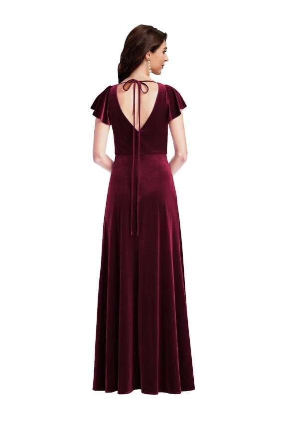 Shop Flutter Sleeve Velvet Evening Maxi Dress with Pockets