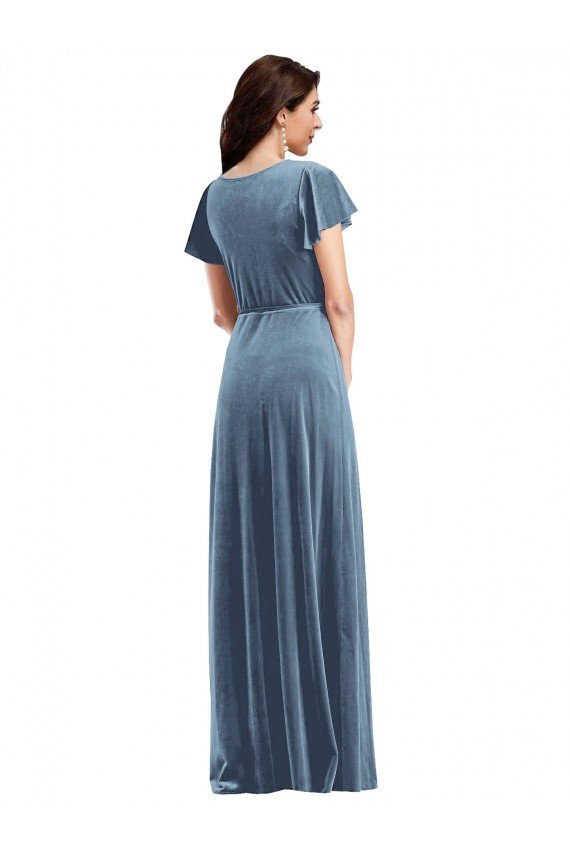Shop Flutter Sleeve Velvet Wrap Evening Maxi Dress with Pockets