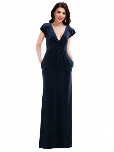Shop Flutter Sleeve Wrap Bodice Velvet Evening Maxi Dress with Pockets