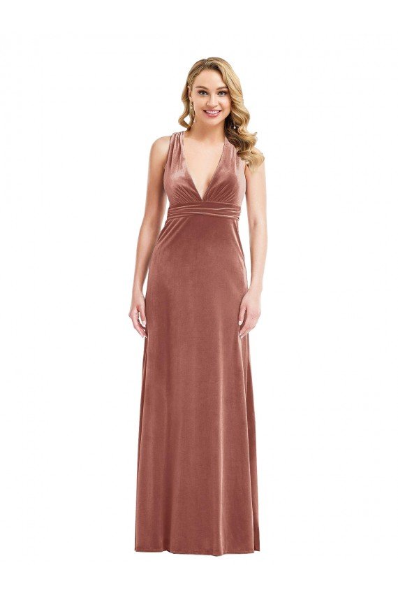 Shop Plunging Neckline Velvet Evening Maxi Dress with Criss Cross Open Back